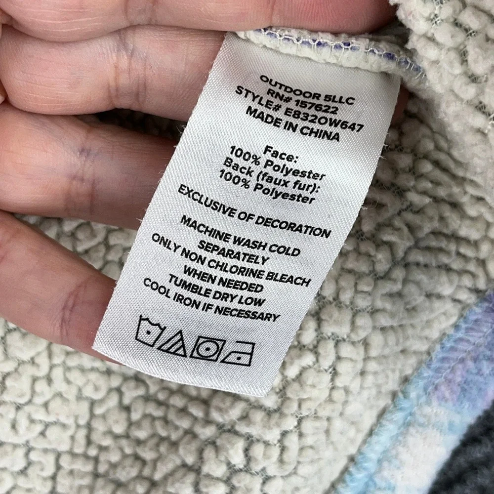 Eddie Bauer Girls Plaid Fleece Shacket‎ Sherpa Lined Blue Purple 6/6X Shirt